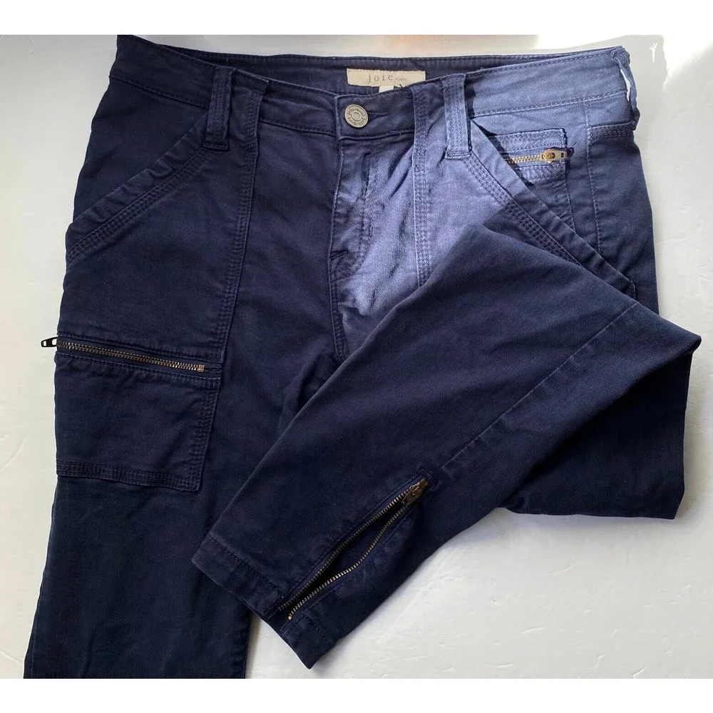 Joie Womens Park Skinny Pants 29 Navy Blue Utility Cargo Lyocell Blend Calf Zips - Picture 9 of 16